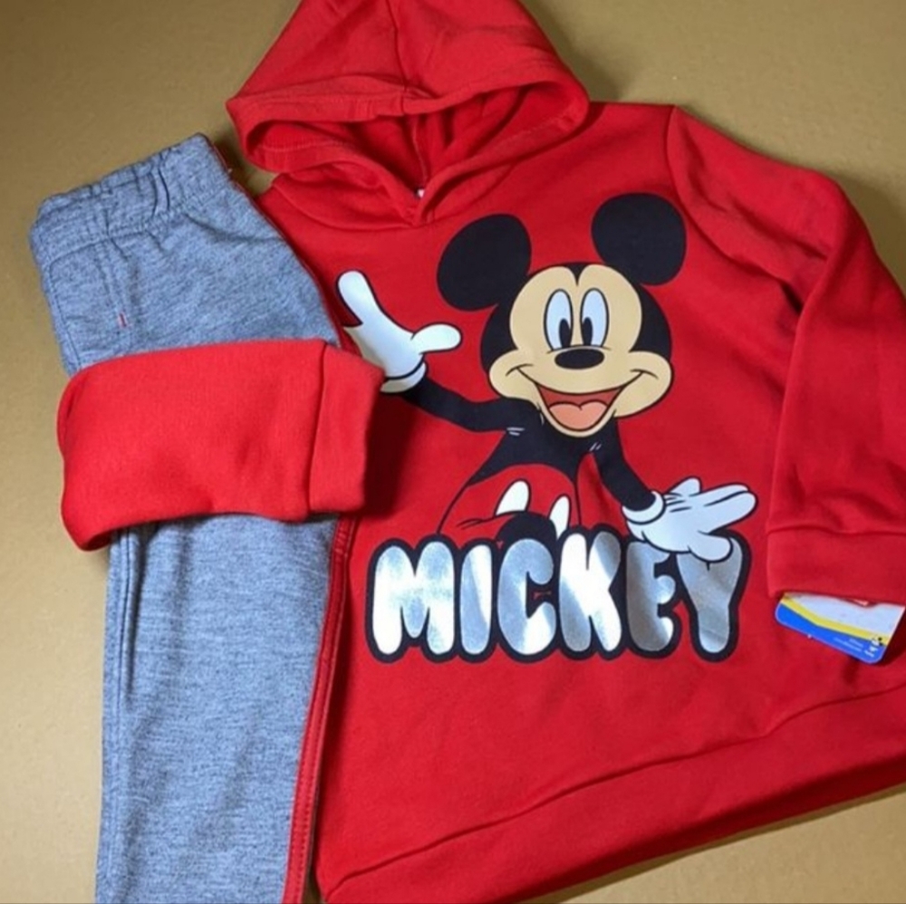 Red Mickey Mouse Hoodie and Gray Sweatpants Set
